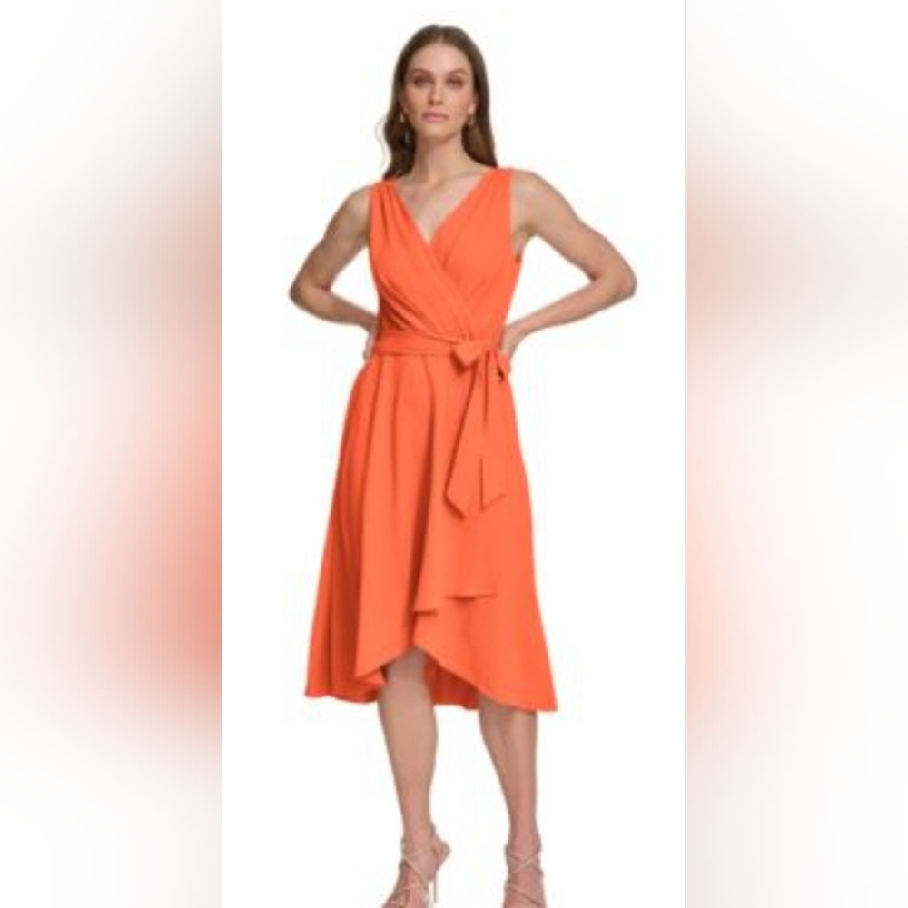 Dkny Orange Asymmetrical Wrap Dress SIZE 2
